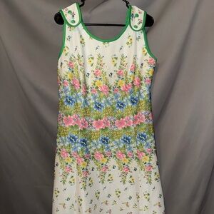 Floral Sleeveless Dress with Green Trim
